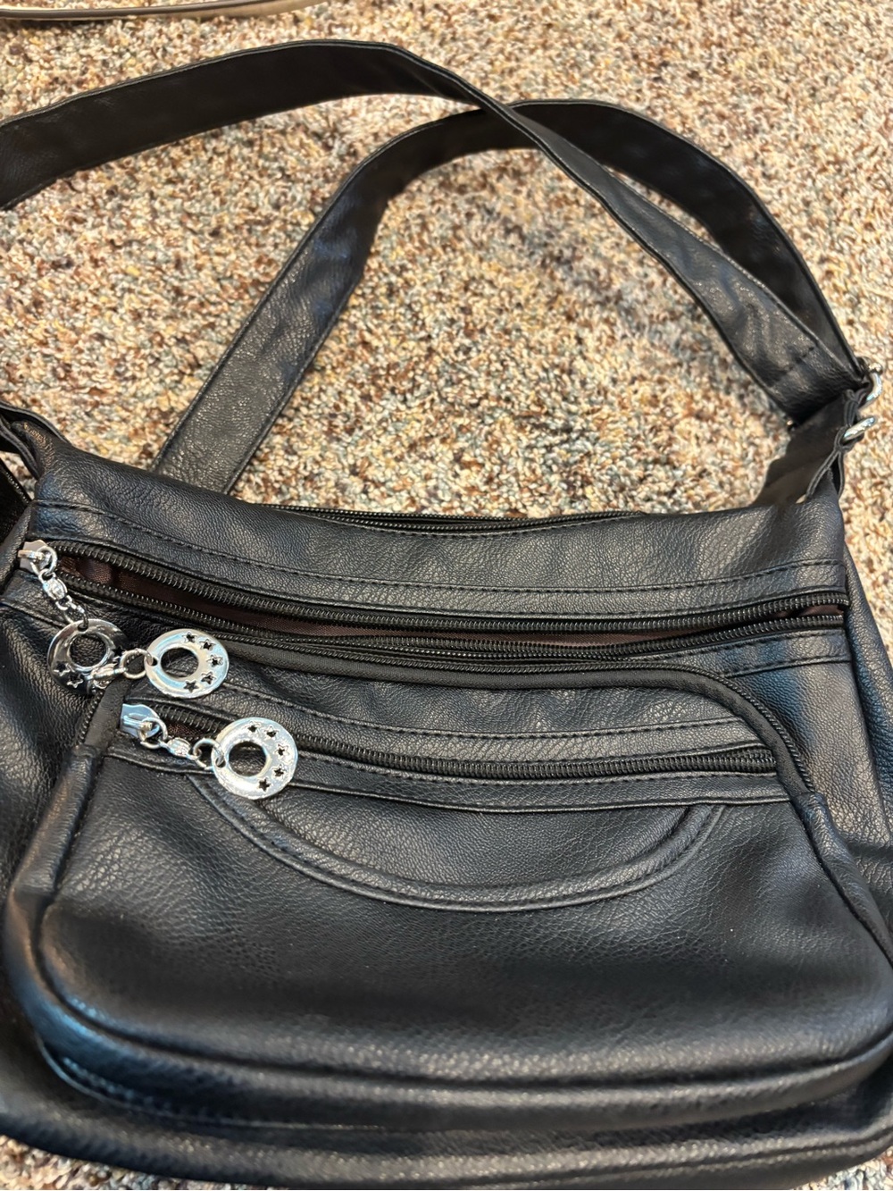 Classic Black Leather Crossbody Bag with Silver Accents